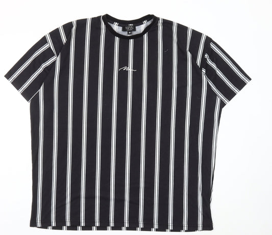 boohooMAN Men's Black Striped Crew Neck T-Shirt Size M