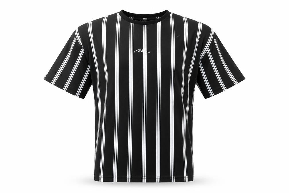 boohooMAN Men's Black Striped Crew Neck T-Shirt Size M