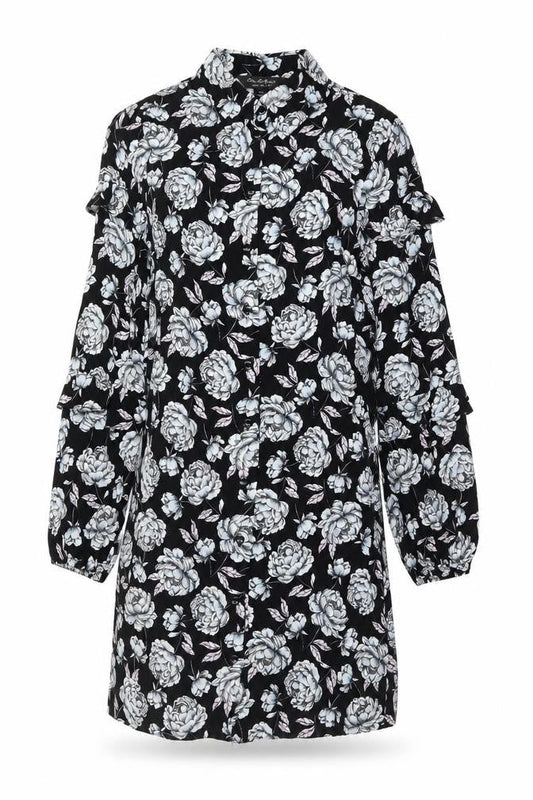 Miss Selfridge Women’s Black Floral Shirt Dress Size 8 Viscose