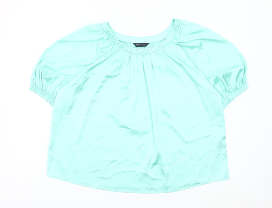 Marks and Spencer Women’s Green Blouse Size 14 Scoop Neck Puff Sleeve