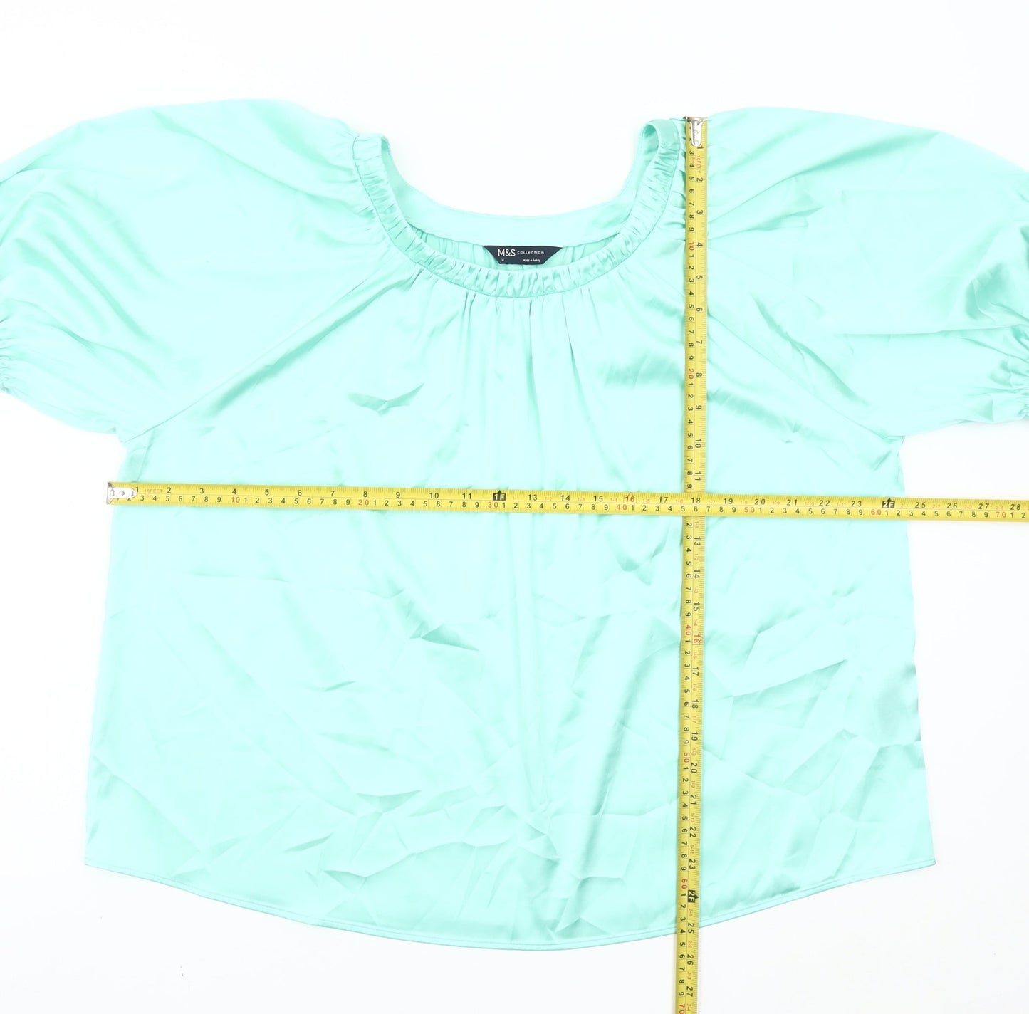 Marks and Spencer Women’s Green Blouse Size 14 Scoop Neck Puff Sleeve