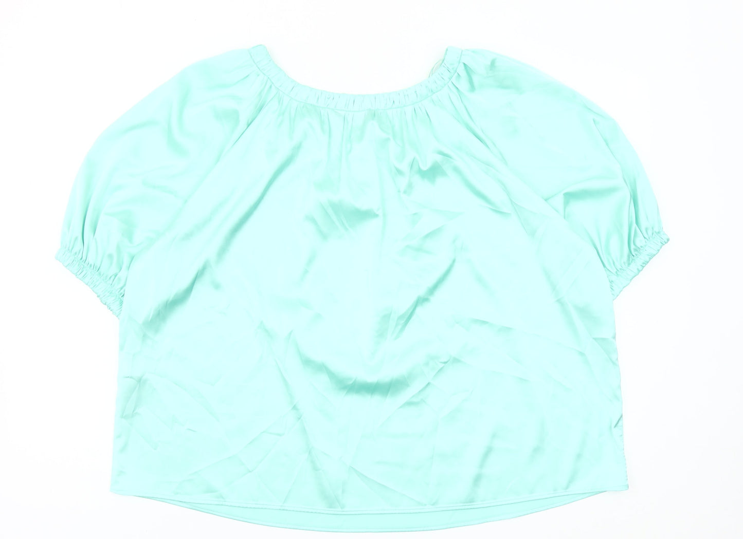 Marks and Spencer Women’s Green Blouse Size 14 Scoop Neck Puff Sleeve