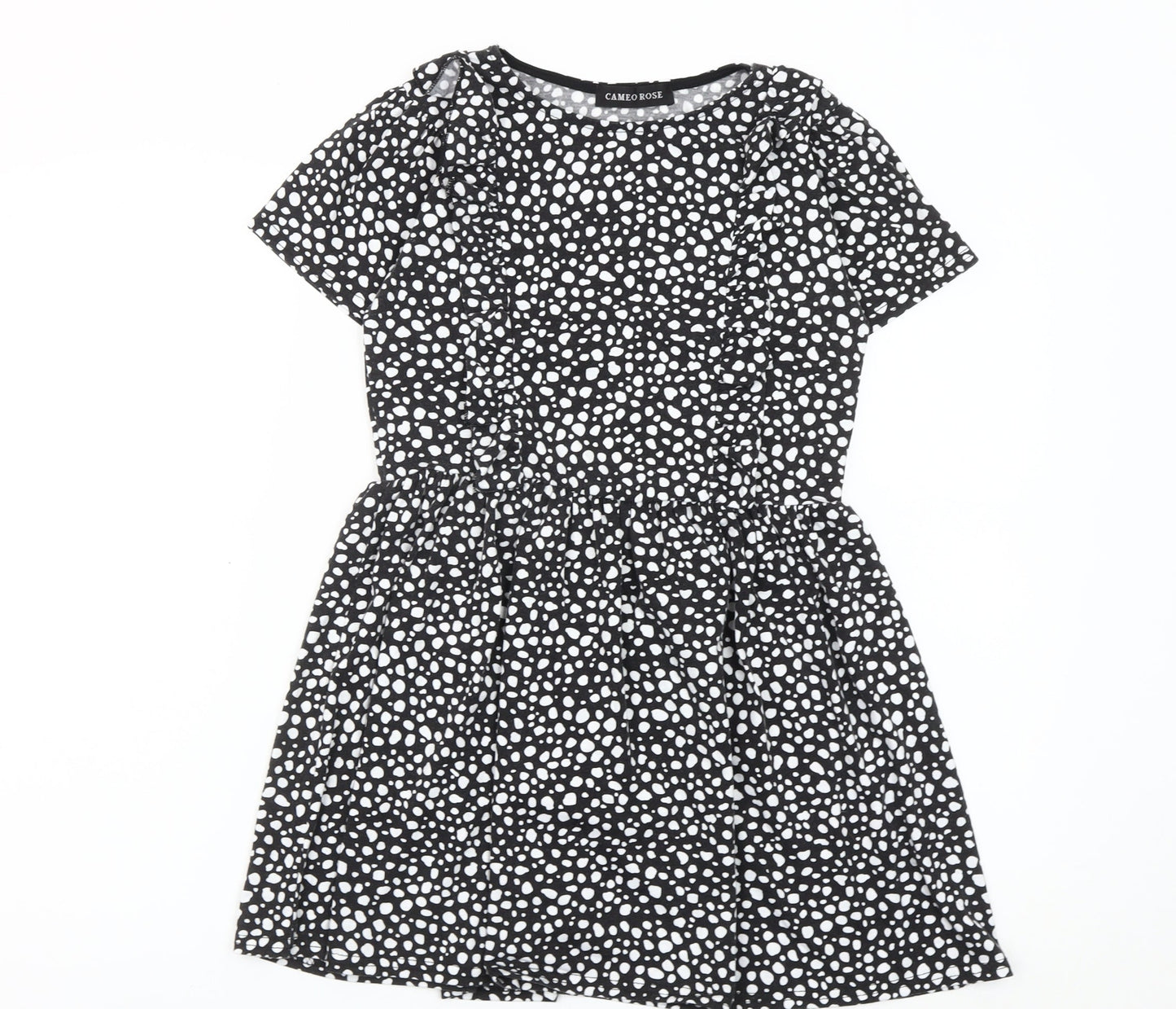 Cameo Rose Women's Black Polka Dot Skater Dress UK 10 Short Sleeve
