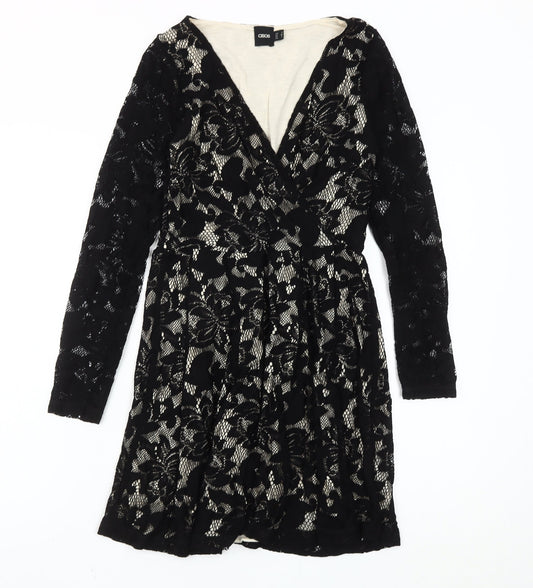 ASOS Women Black Size 8 Floral Lace Skater Party Cocktail Dress