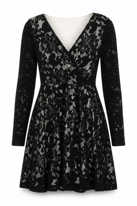 ASOS Women Black Size 8 Floral Lace Skater Party Cocktail Dress