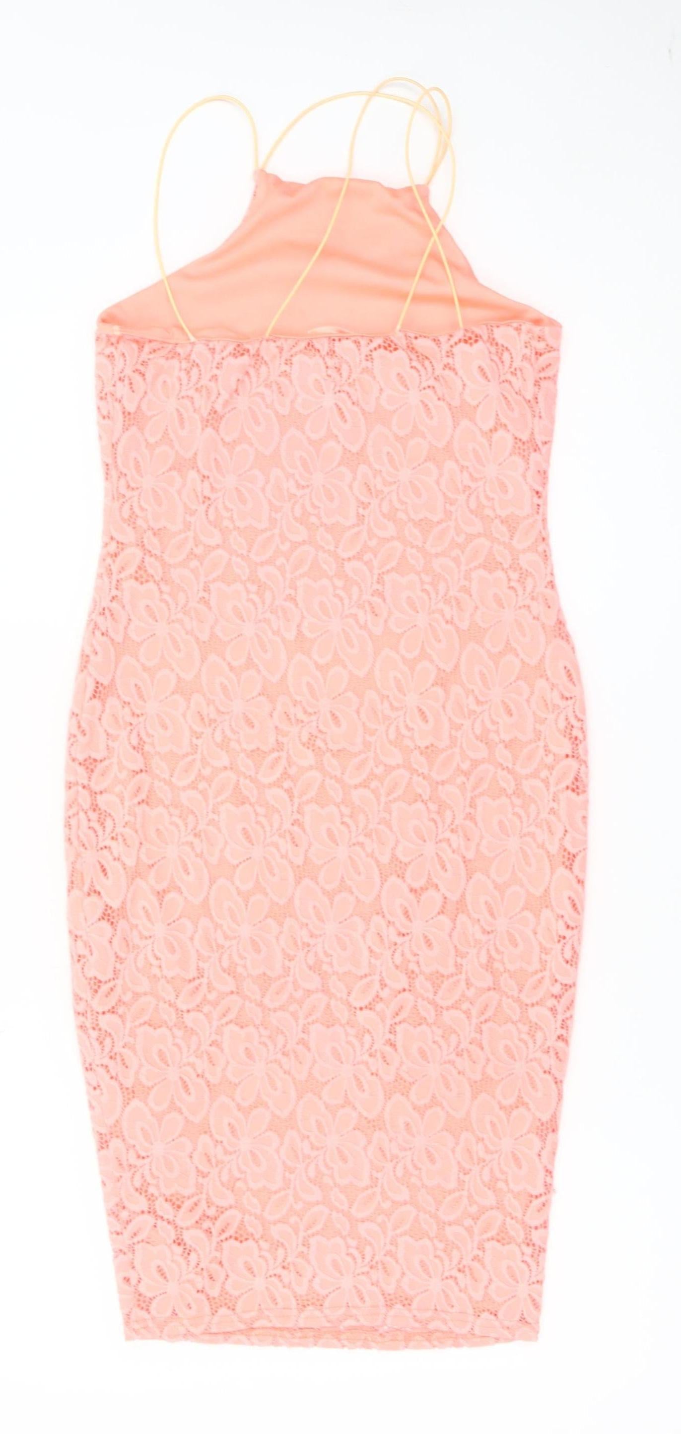 River Island Women Pink Lace Bodycon Dress Size 8 Sleeveless