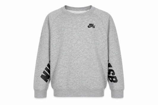 Front view of Nike boys’ grey sb crew neck sweatshirt xl 13-15 years skateboarding logo