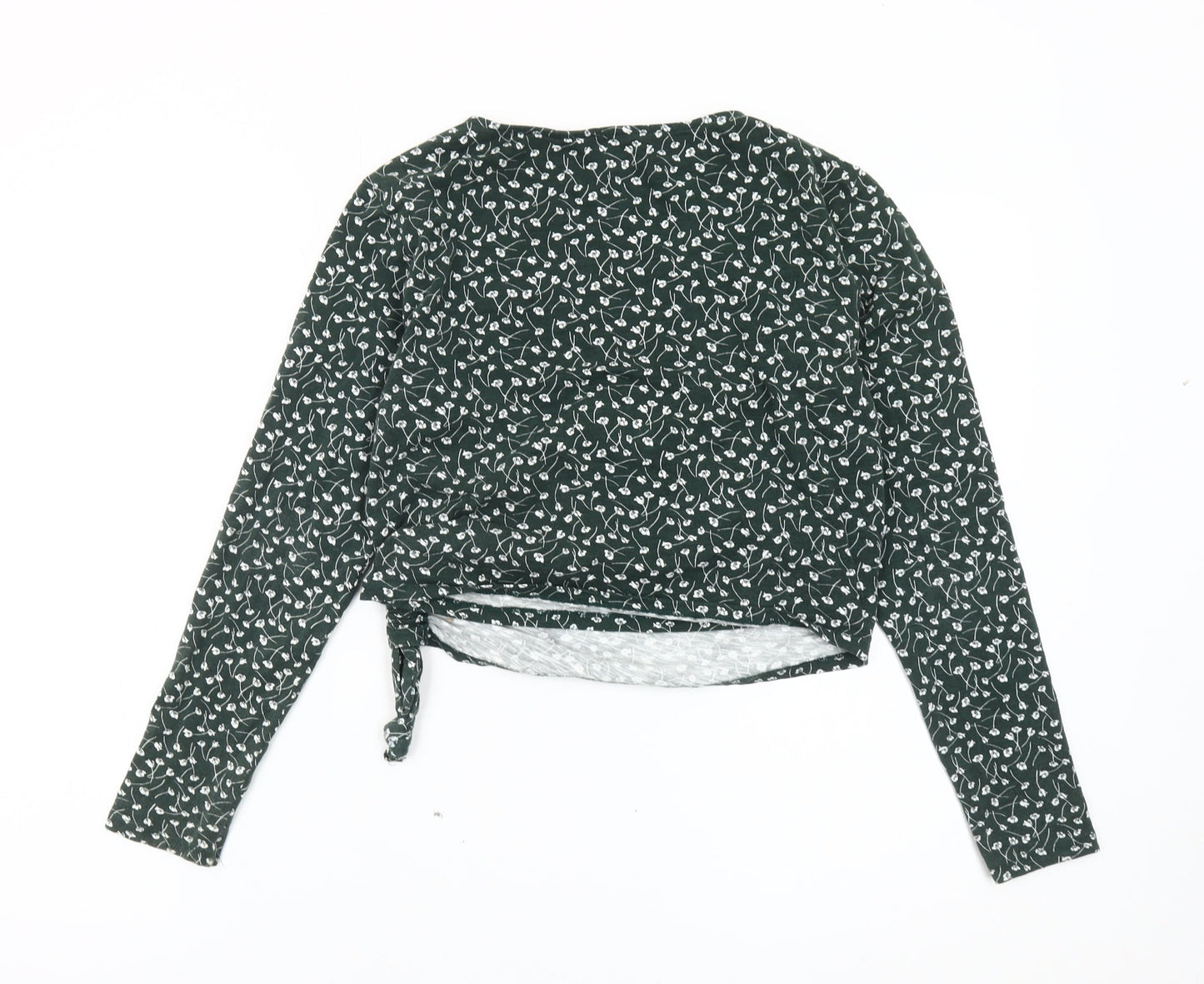 Monki Womens Green Floral Wrap Blouse Long Sleeve Size S