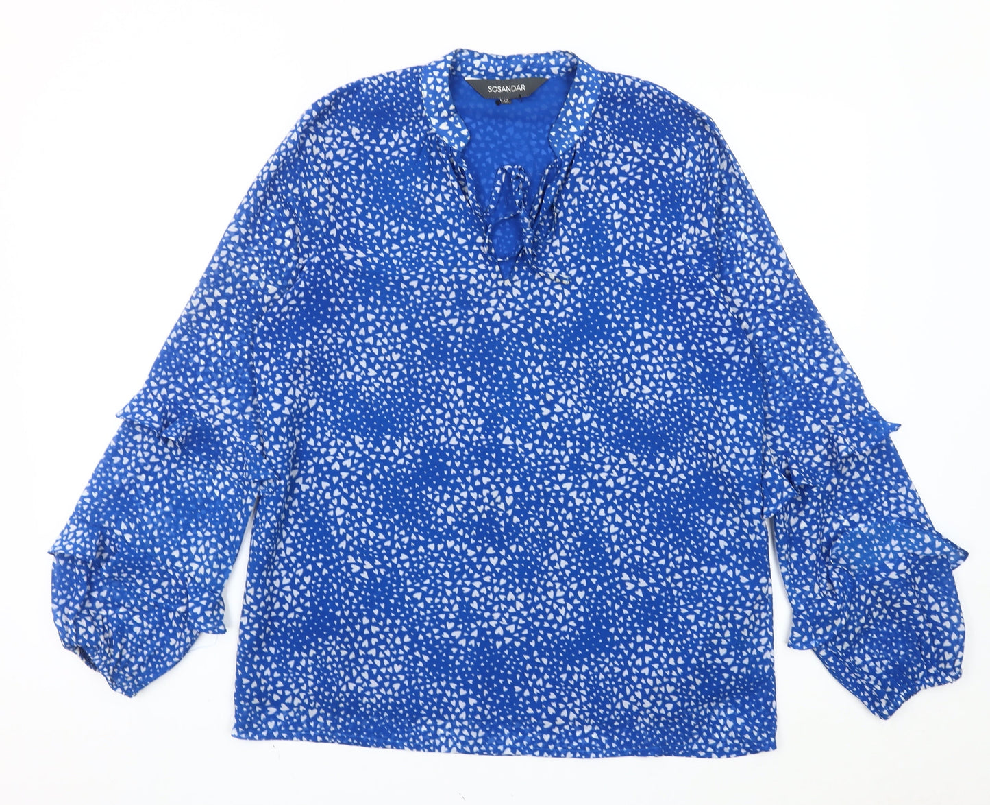 Sosandar Womens Blue Heart Print Tunic Blouse Size 10 Long Sleeve
