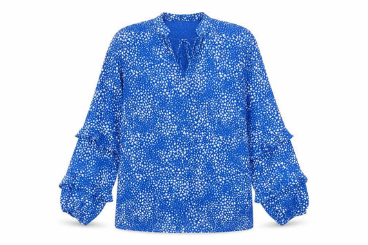 Sonsandar Womens Blue Heart Print Tunic Blouse Size 10 Long Sleeve