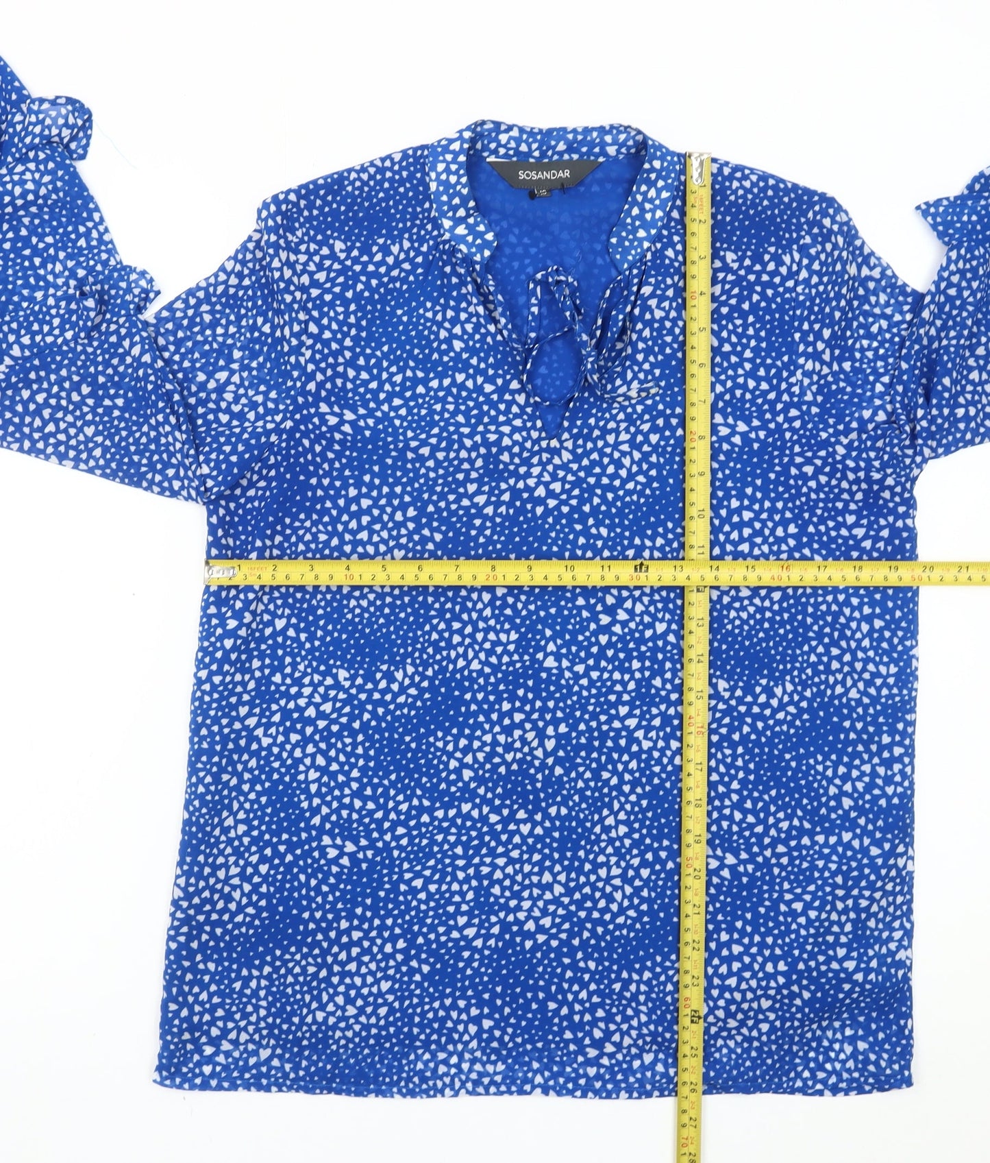 Sosandar Womens Blue Heart Print Tunic Blouse Size 10 Long Sleeve