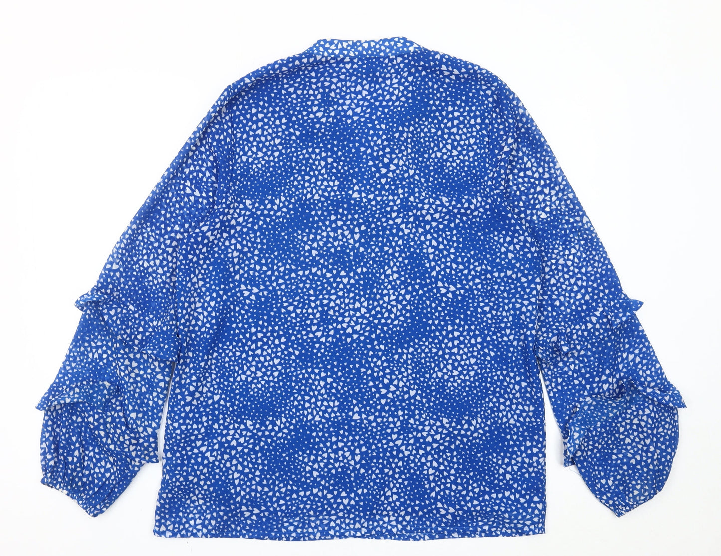 Sosandar Womens Blue Heart Print Tunic Blouse Size 10 Long Sleeve