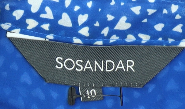 Sosandar Womens Blue Heart Print Tunic Blouse Size 10 Long Sleeve