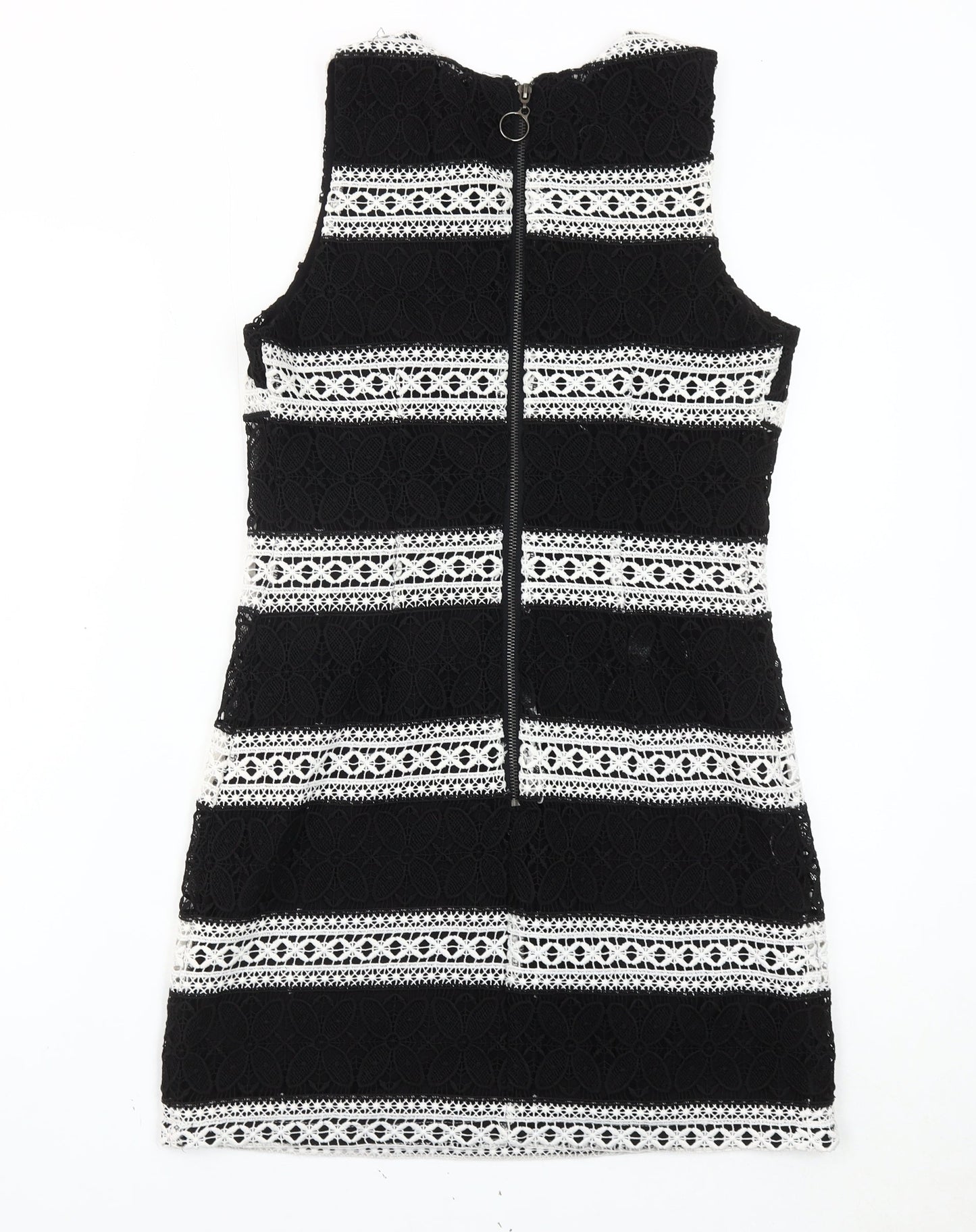 Topshop Women’s Black White Lace Striped Mini Dress Size 10