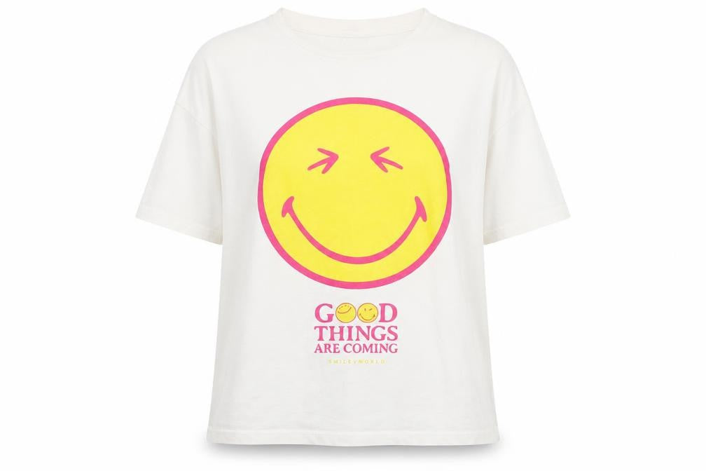 Smiley World Women’s White Graphic T-Shirt Size S Short Sleeve