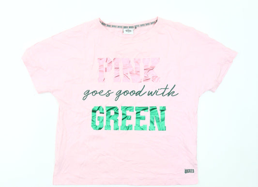 Next Womens Pink Graphic T-Shirt Size 14 Cotton Crew Neck Casual