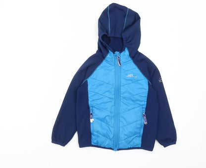 Additional front view of Regatta boys’ blue 5-6 years hooded puffer jacket outdoor zip coat