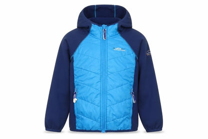 Front view of Regatta boys’ blue 5-6 years hooded puffer jacket outdoor zip coat
