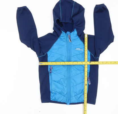 Back view of Regatta boys’ blue 5-6 years hooded puffer jacket outdoor zip coat