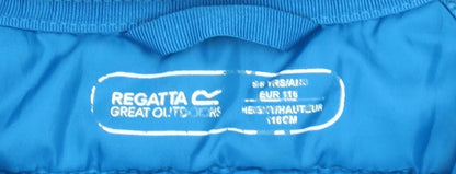 Brand and care label for Regatta boys’ blue 5-6 years hooded puffer jacket outdoor zip coat