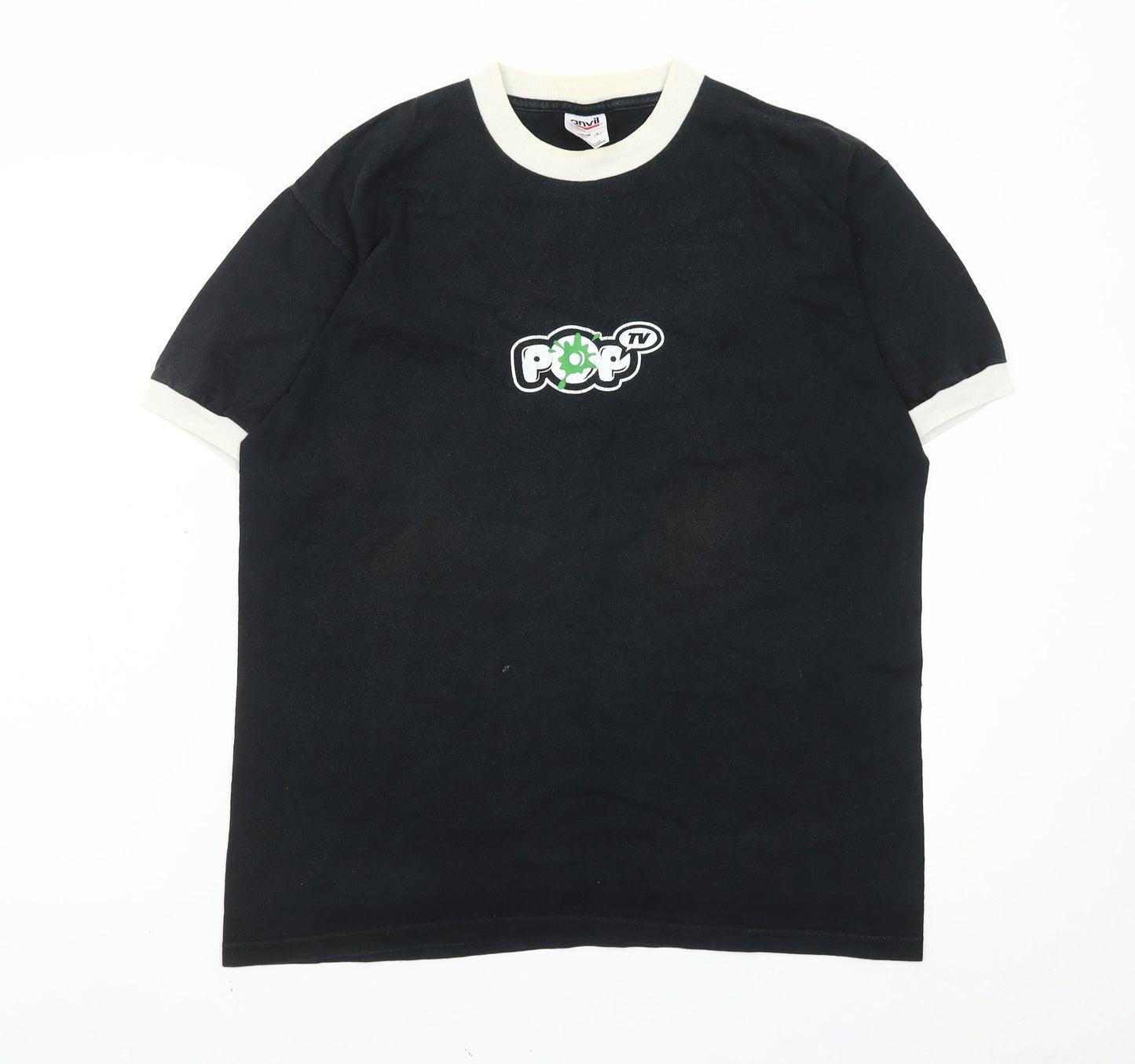 Anvil Men’s Black Retro Pop TV Logo Crew Neck Cotton T-Shirt L