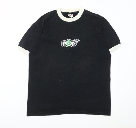 Anvil Men’s Black Retro Pop TV Logo Crew Neck Cotton T-Shirt L
