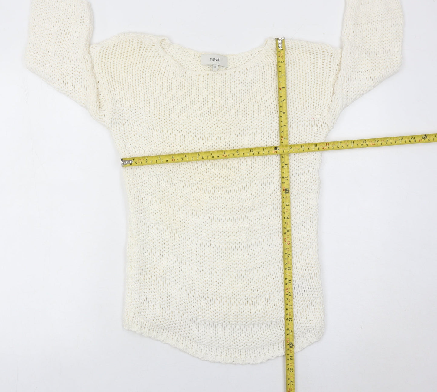 Next Women Ivory XS Chunky Knit Cotton Nylon Pullover Jumper
