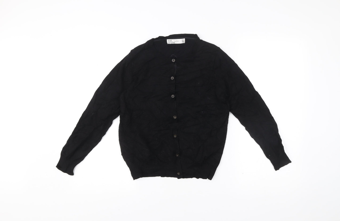 Zara Womens Black Cardigan Size 12 Crew Neck Knit Jumper