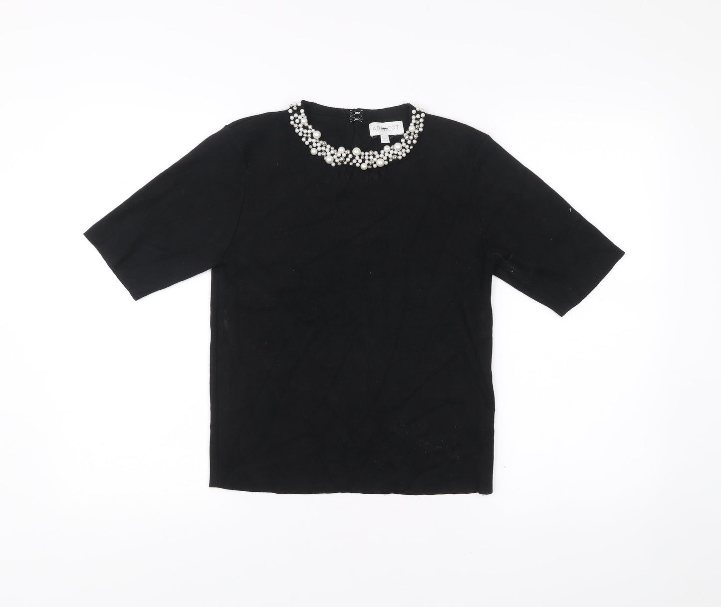 Apricot Womens Black Beaded Neck Short Sleeve Blouse Size 12