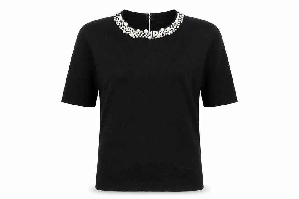 Apricot Womens Black Beaded Neck Short Sleeve Blouse Size 12