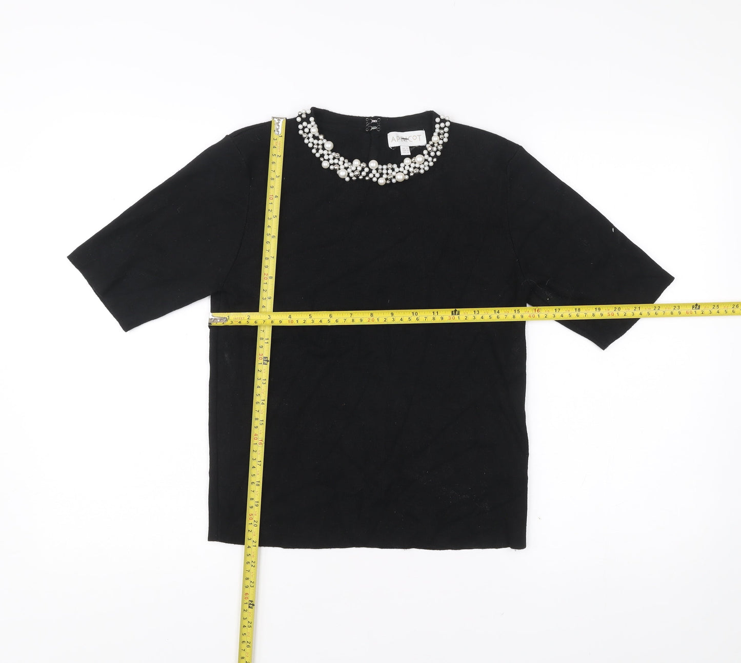 Apricot Womens Black Beaded Neck Short Sleeve Blouse Size 12