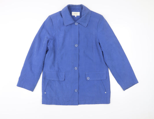 EWM Womens Blue Mid-Length Coat Size 10 Buttoned Pockets Casual