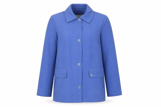 EWM Womens Blue Mid-Length Coat Size 10 Buttoned Pockets Casual