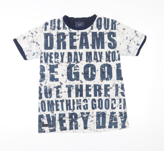 Hunah Men’s Blue Graphic Print Crew Neck Short Sleeve T-Shirt Size L