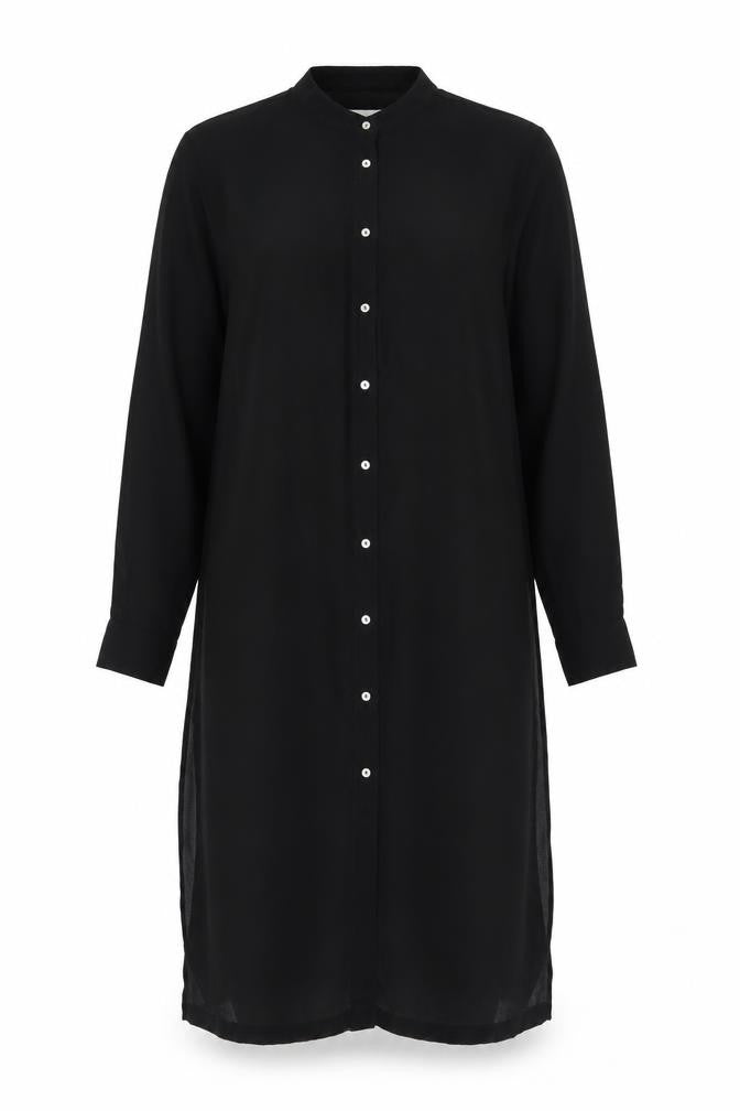 H&M Women Black Size 6 Shirt Dress Collared Long Sleeve Midi