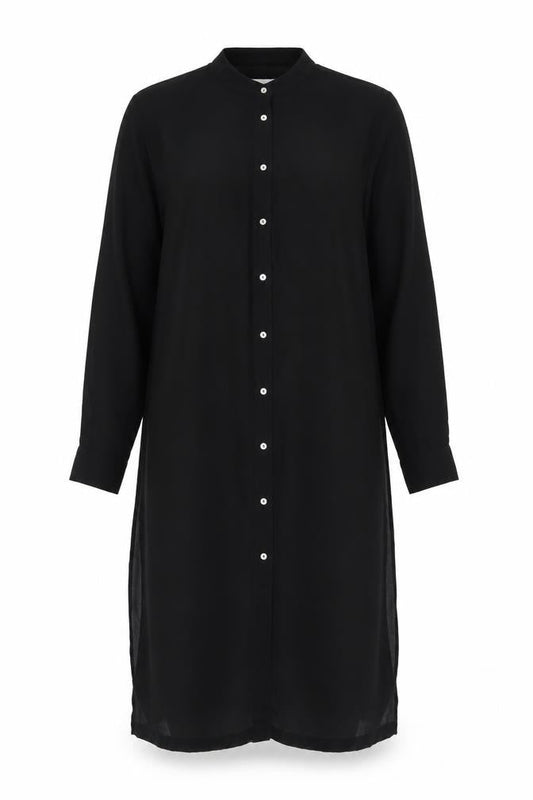 H&M Women Black Size 6 Shirt Dress Collared Long Sleeve Midi