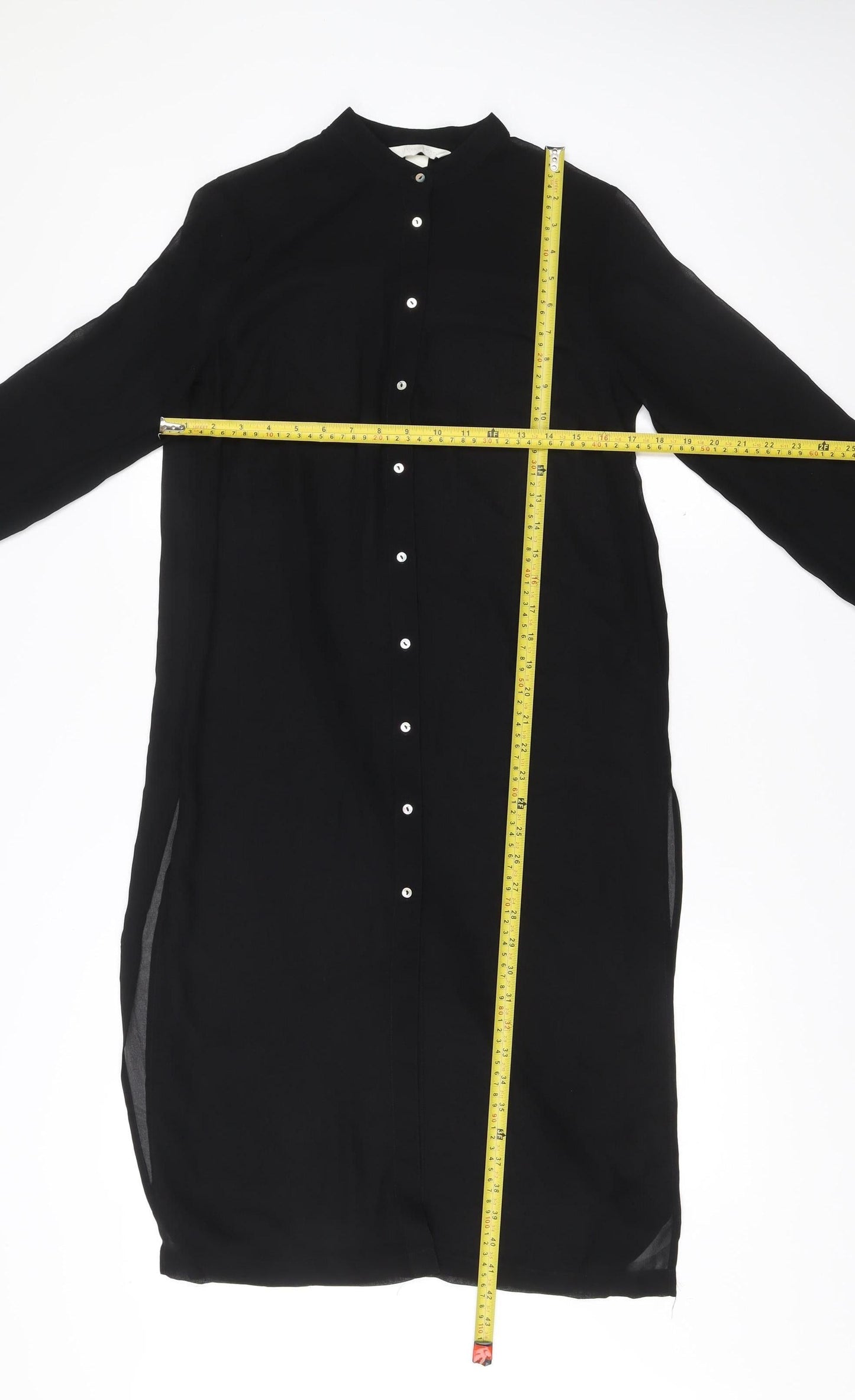 H&M Women Black Size 6 Shirt Dress Collared Long Sleeve Midi