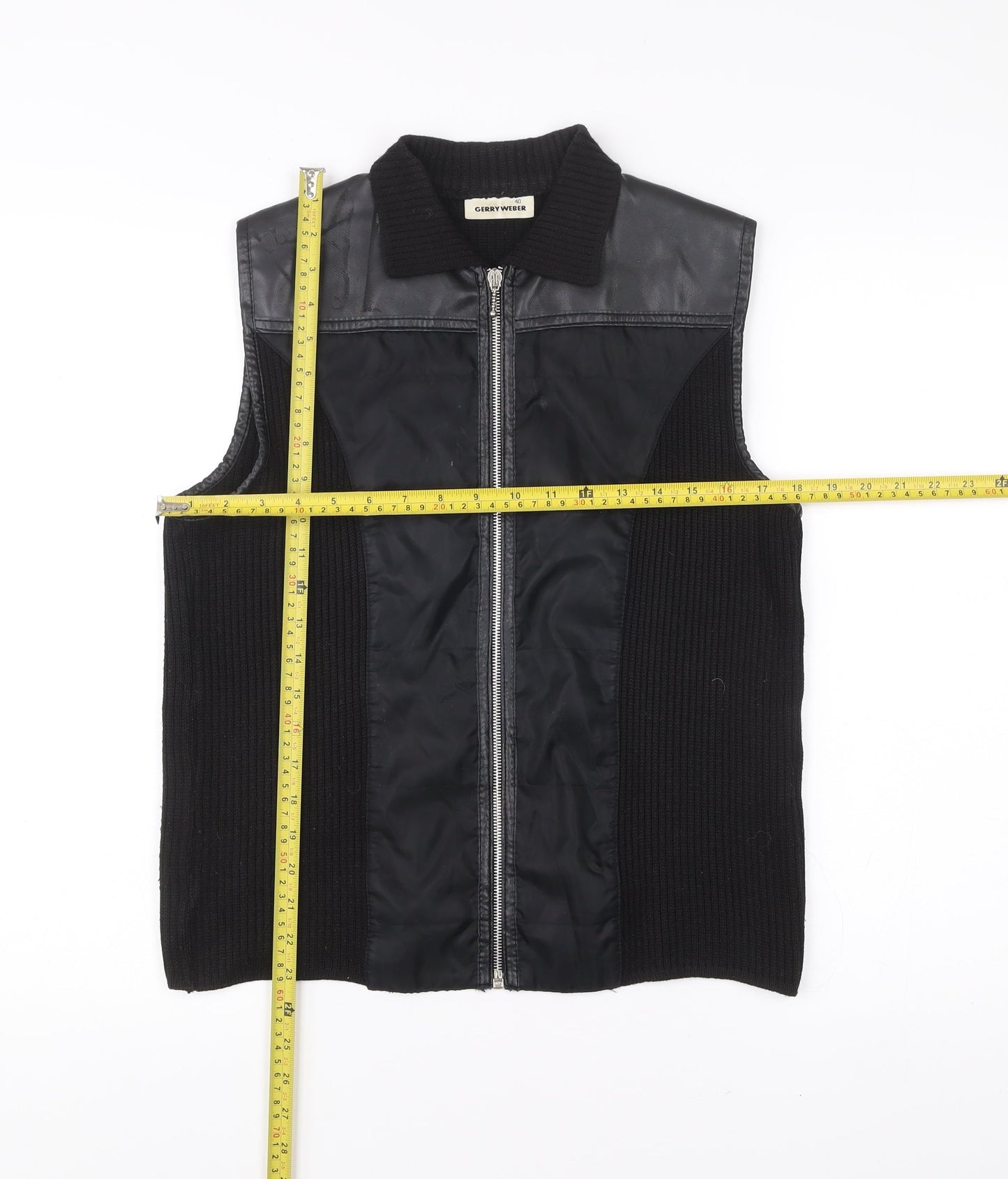 Gerry Weber Women's Black Wool Blend Waistcoat Vest Size 40 Zip Up