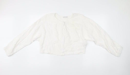 Zara Women’s White Cotton Cropped Blouse Size 10 Long Sleeve