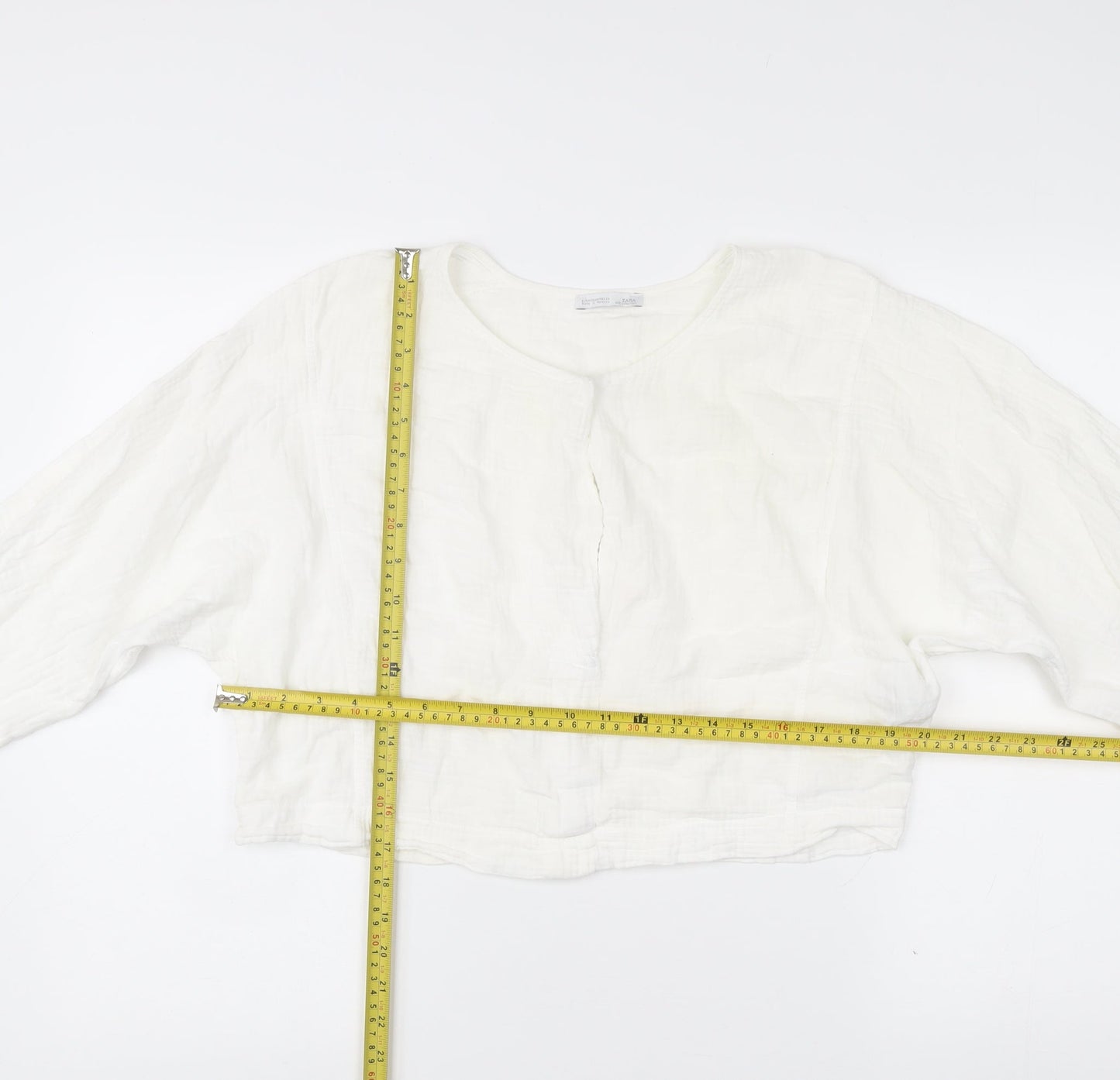 Zara Women’s White Cotton Cropped Blouse Size 10 Long Sleeve