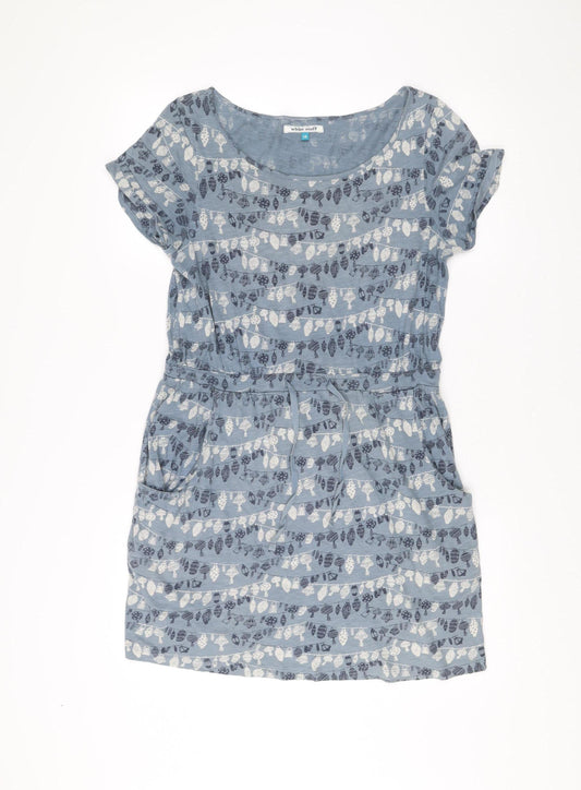 White Stuff Womens Blue Floral Cotton Shift Dress Size 12