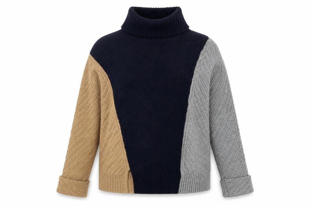 French Connection Womens L Colour Block Cable Knit Roll Neck Jumper