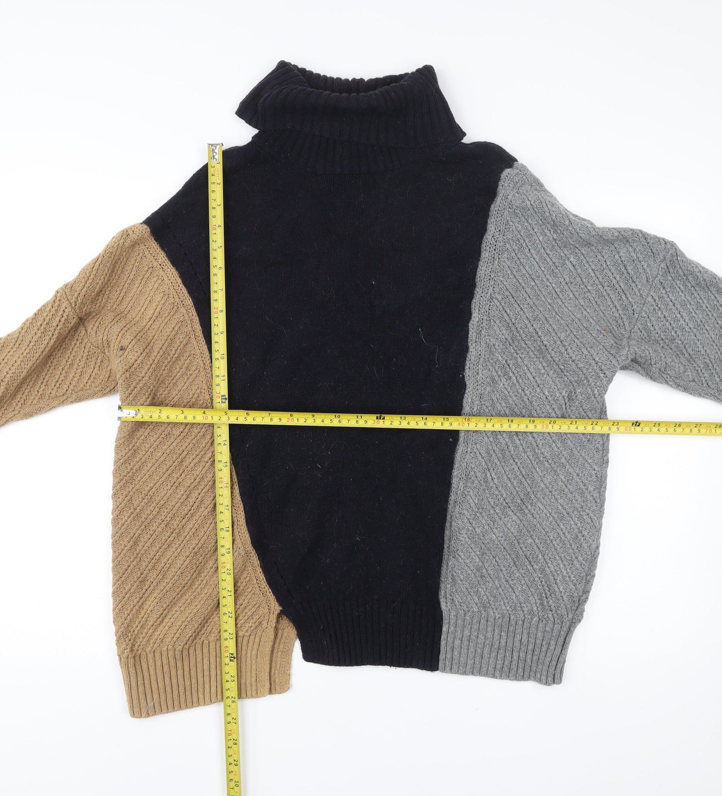 French Connection Womens L Colour Block Cable Knit Roll Neck Jumper