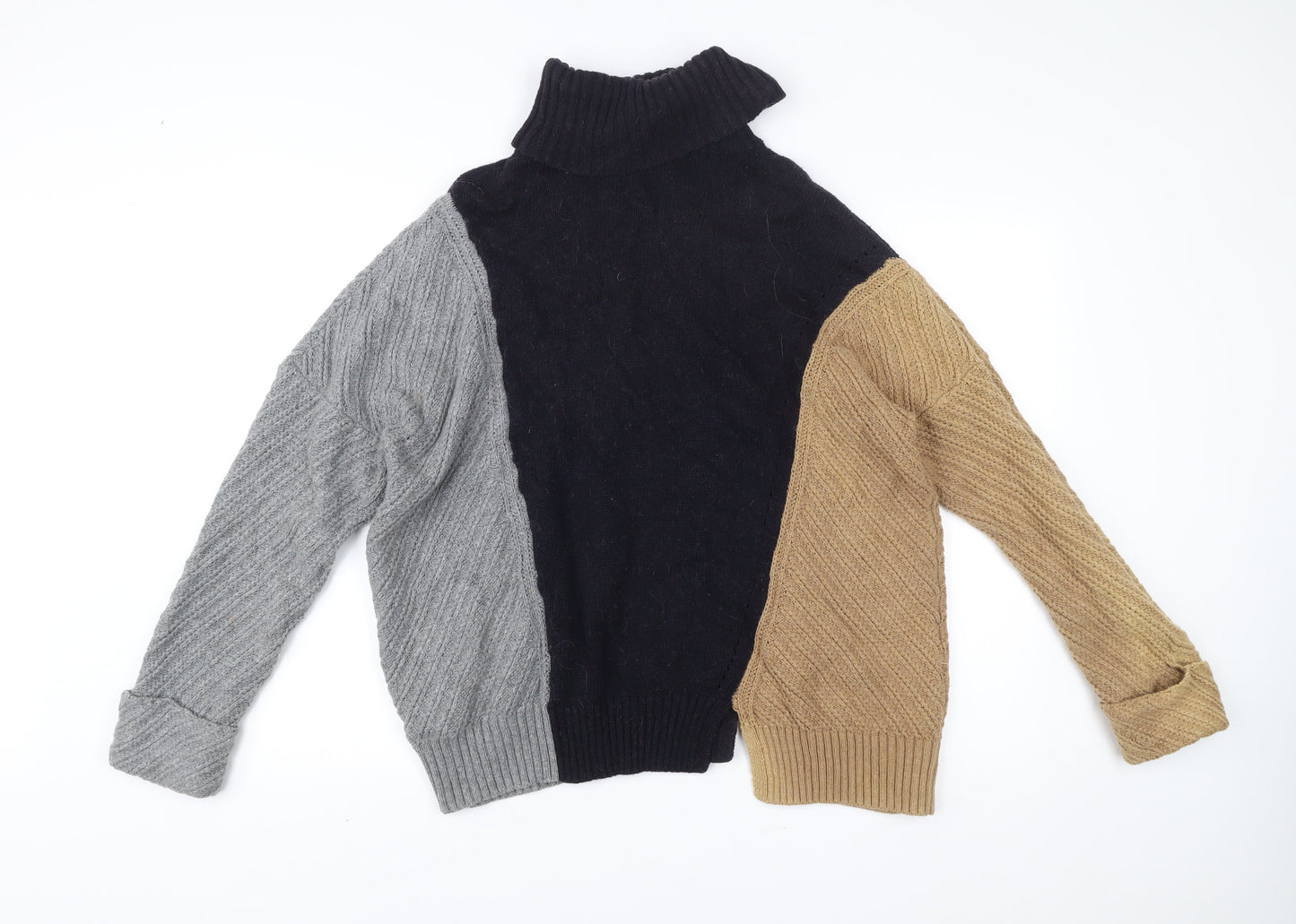 French Connection Womens L Colour Block Cable Knit Roll Neck Jumper