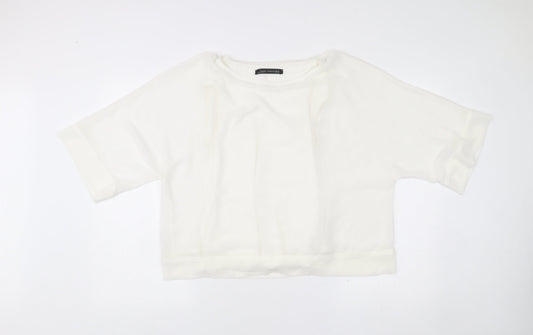 Zara Women White XS Cropped Blouse Kimono Sleeve