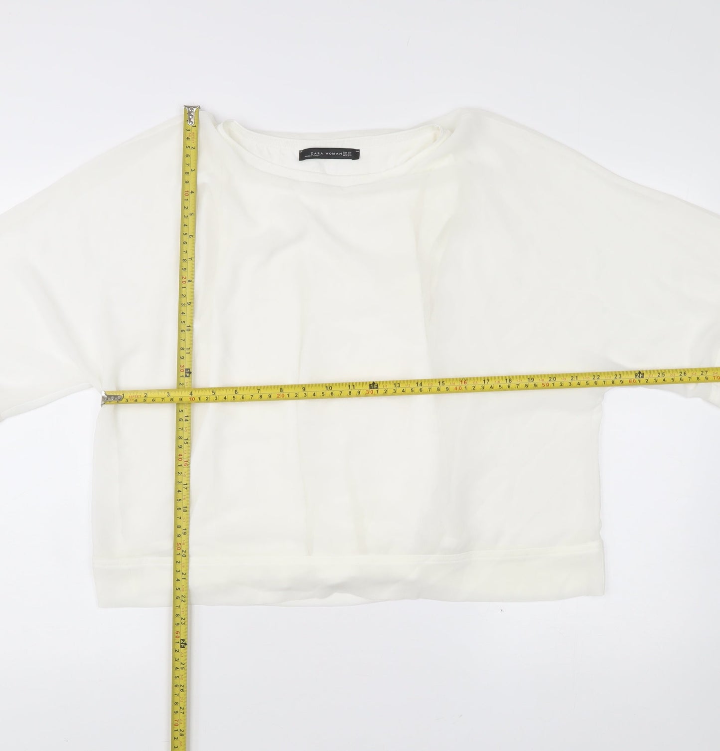 Zara Women White XS Cropped Blouse Kimono Sleeve