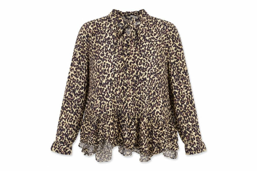 Zara Woman Leopard Print Tunic Blouse Women Size 12 Long Sleeve Ruffle