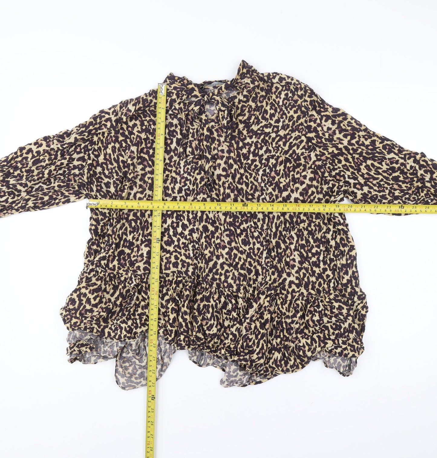 Zara Woman Leopard Print Tunic Blouse Women Size 12 Long Sleeve Ruffle