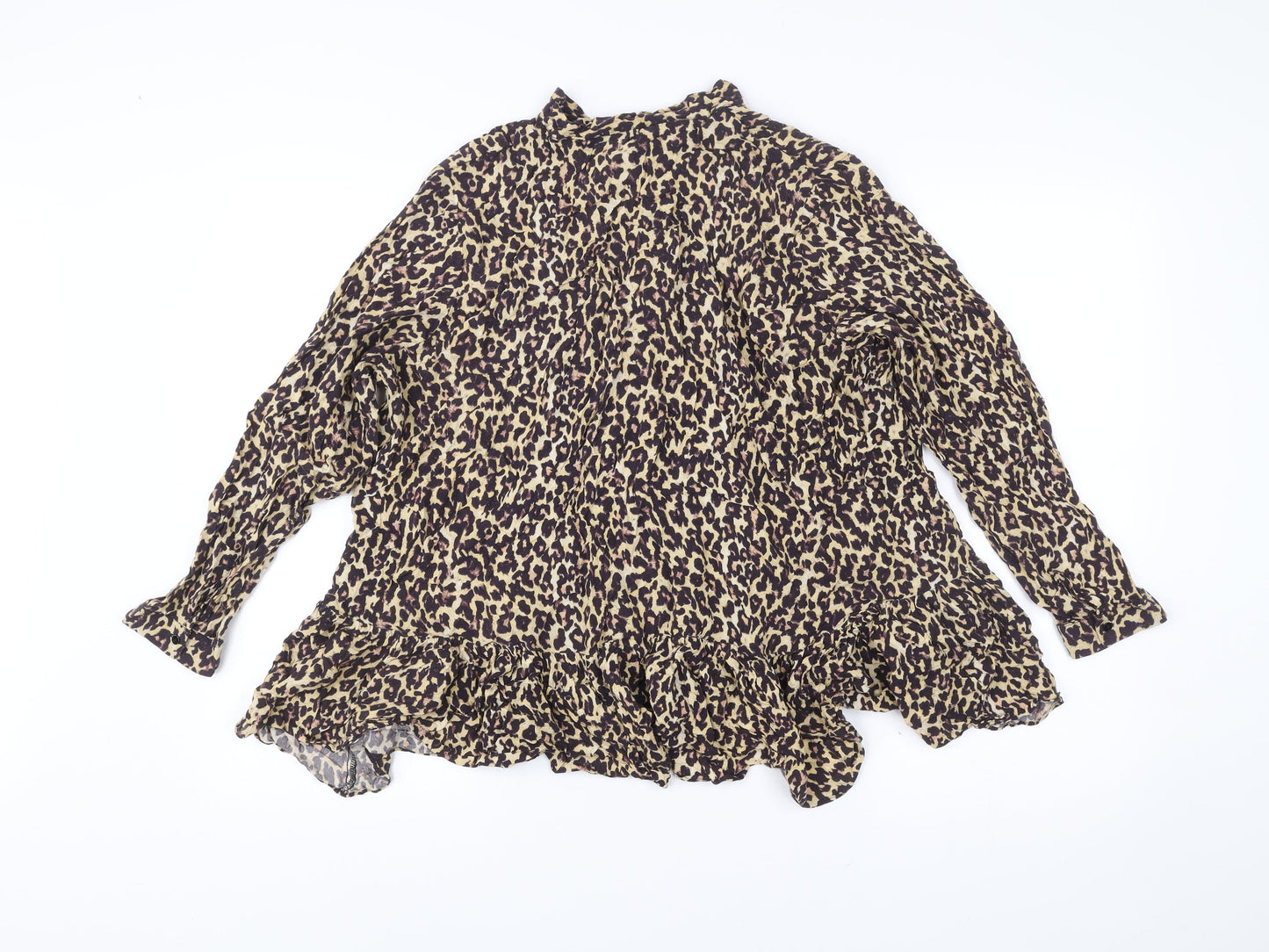 Zara Woman Leopard Print Tunic Blouse Women Size 12 Long Sleeve Ruffle
