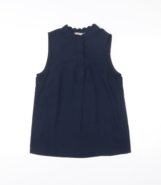 H&M Women's Blue Sleeveless High Neck Blouse Size 8 Polyester